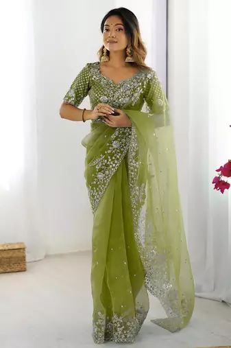 Organza green saree with organza blouse