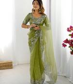 Organza green saree with organza blouse