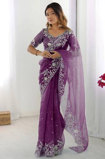 Organza purple saree with organza blouse