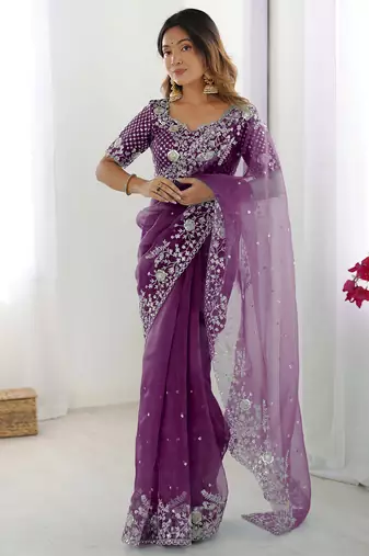 Organza purple saree with organza blouse