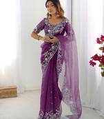 Organza purple saree with organza blouse