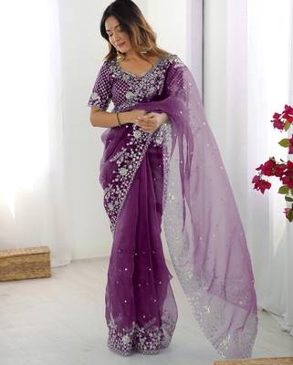 Organza purple saree with organza blouse 2