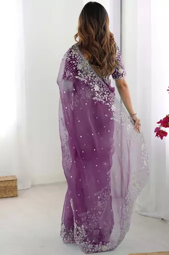 Organza purple saree with organza blouse