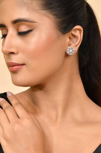 Silver-toned floral cz stud earrings