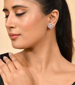 Silver-toned floral cz stud earrings