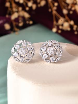 Silver-toned floral cz stud earrings 2