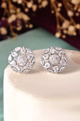 Silver-toned floral cz stud earrings