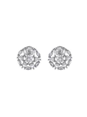 Silver-toned floral cz stud earrings 3