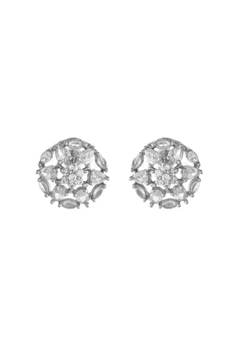 Silver-toned floral cz stud earrings
