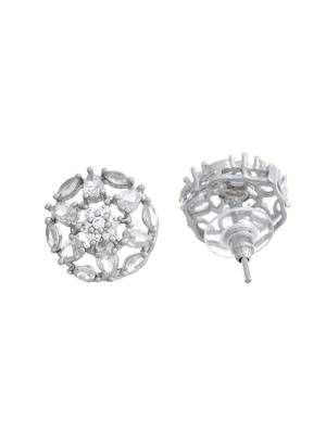 Silver-toned floral cz stud earrings 4
