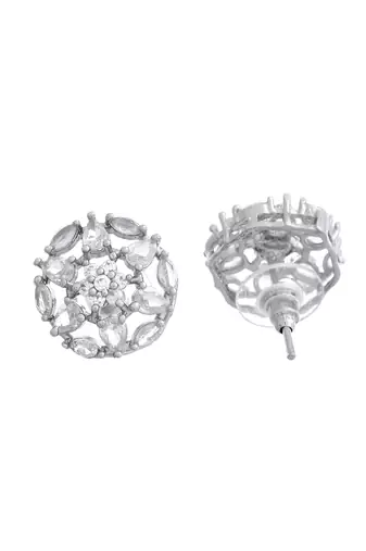 Silver-toned floral cz stud earrings