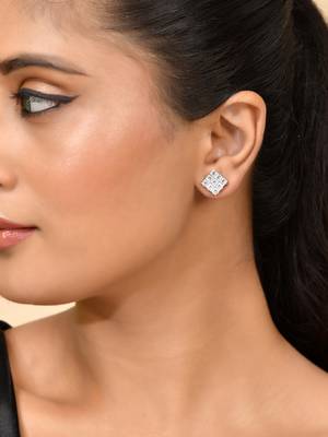 Silver-plated stud earrings for women with american diamond 1