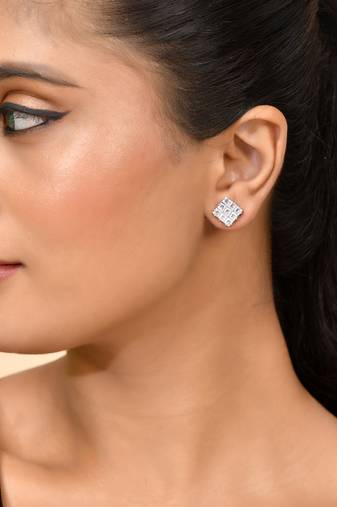 Silver-plated stud earrings for women with american diamond