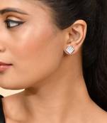 Silver-plated stud earrings for women with american diamond