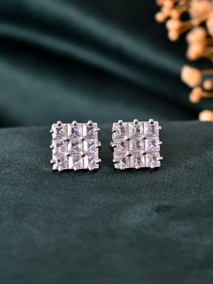 Silver-plated stud earrings for women with american diamond 2