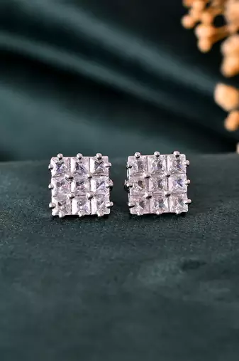 Silver-plated stud earrings for women with american diamond