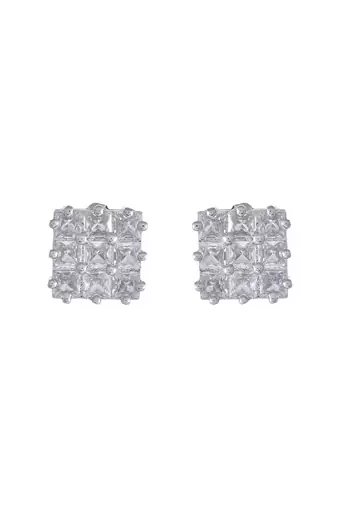 Silver-plated stud earrings for women with american diamond
