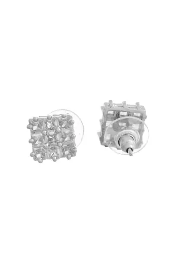 Silver-plated stud earrings for women with american diamond