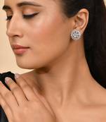 Silver-toned circular cluster cz stud earrings