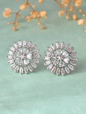 Silver-toned circular cluster cz stud earrings 2