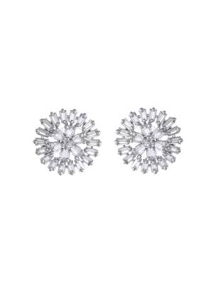 Silver-toned circular cluster cz stud earrings 3