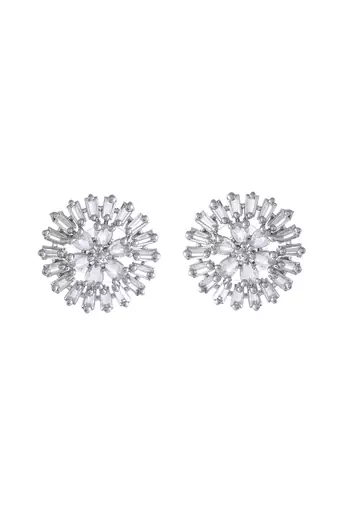 Silver-toned circular cluster cz stud earrings