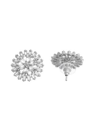 Silver-toned circular cluster cz stud earrings 4