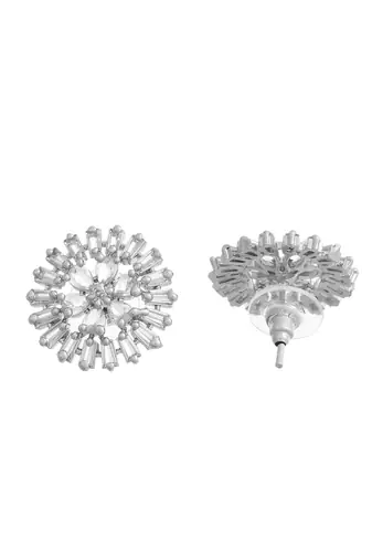 Silver-toned circular cluster cz stud earrings