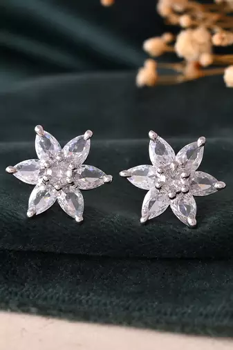 Silver floral stud earrings for women