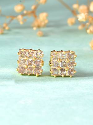 Gold-plated square stud earrings 2