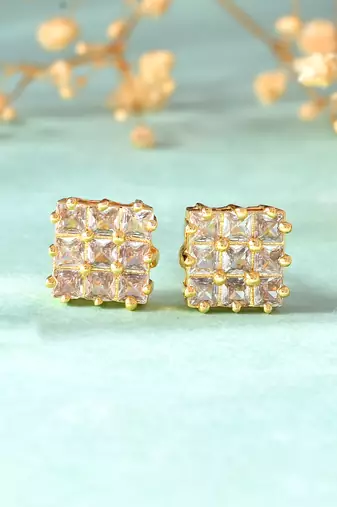 Gold-plated square stud earrings