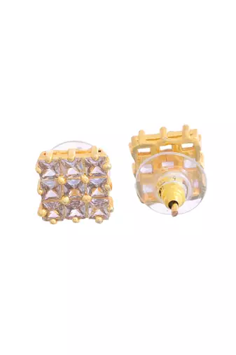 Gold-plated square stud earrings