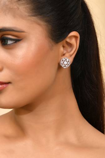 Silver-toned floral ad stud earrings