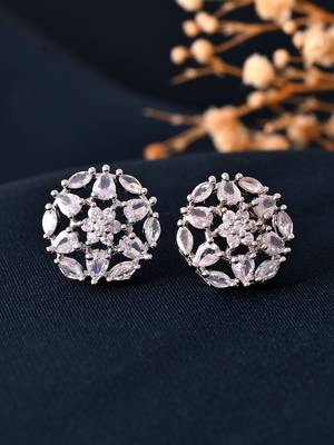 Silver-toned floral ad stud earrings 2
