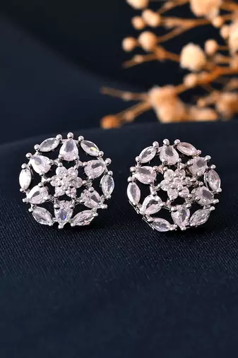 Silver-toned floral ad stud earrings