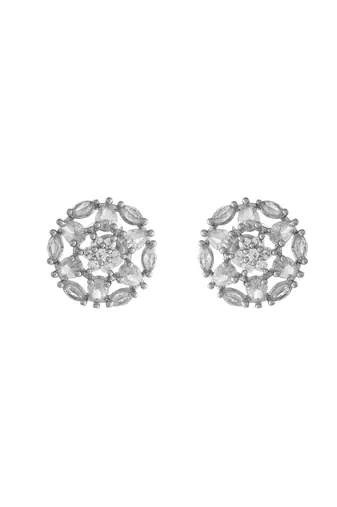 Silver-toned floral ad stud earrings