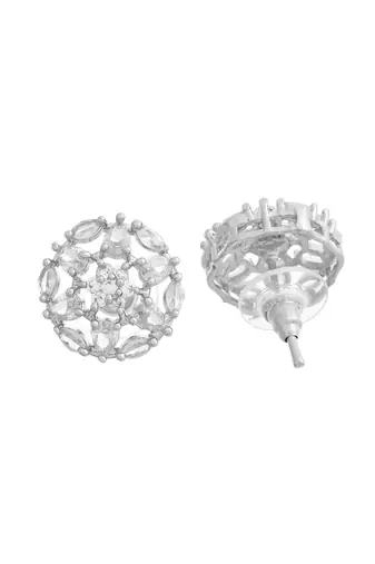 Silver-toned floral ad stud earrings
