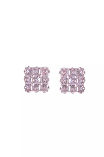 Gold-plated grid stud earrings