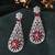 Silver-plated red stone drop earrings with american diamond