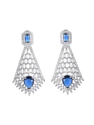 Silver-plated blue stone drop earrings with american diamond 3