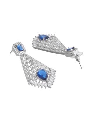 Silver-plated blue stone drop earrings with american diamond 4