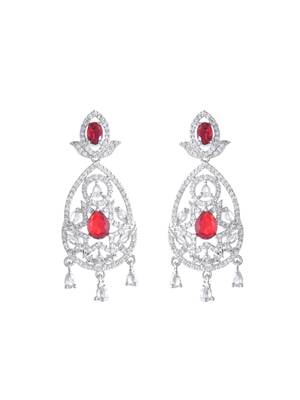 Silver-plated red stone studded drop earrings 3