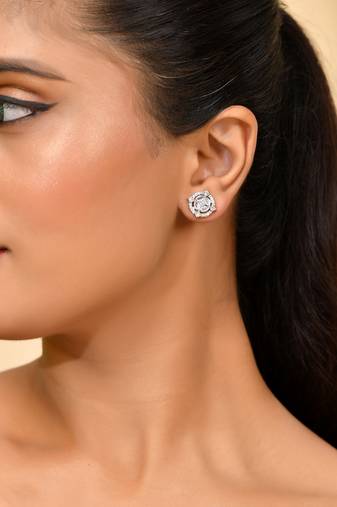 Silver-toned  ad stud earrings for women