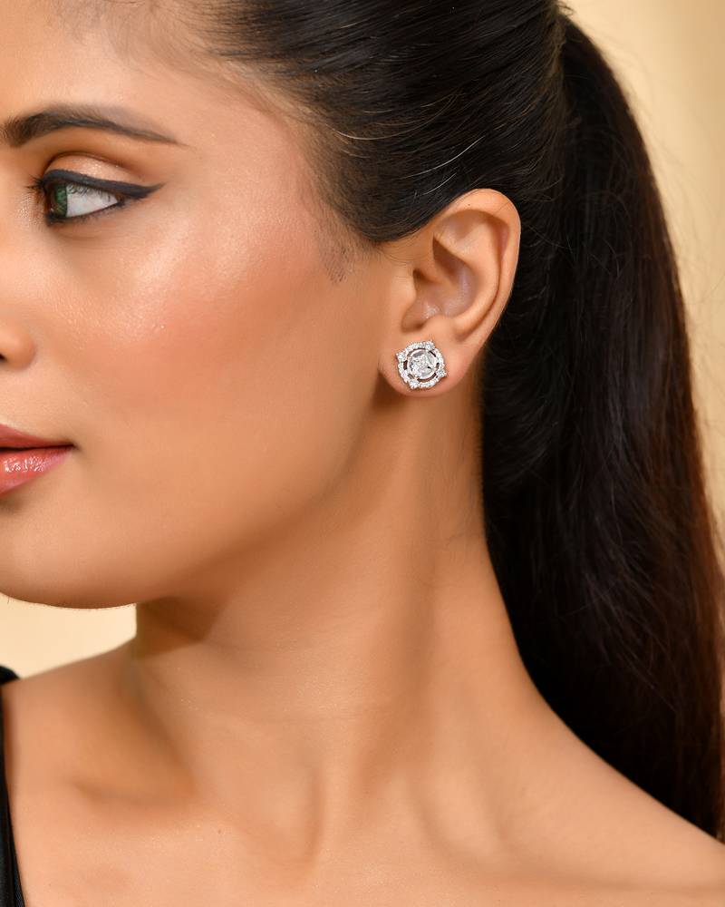 Silver-toned  ad stud earrings for women