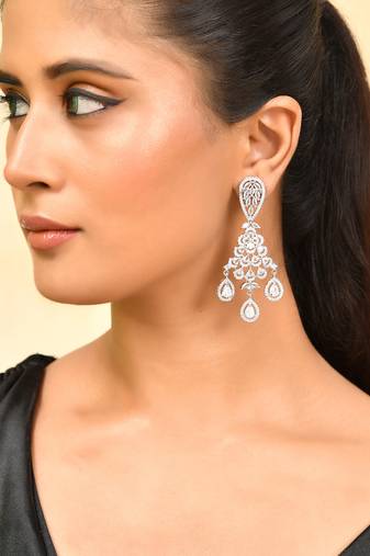 Silver-toned american diamond chandelier earrings