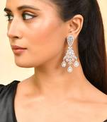 Silver-toned american diamond chandelier earrings