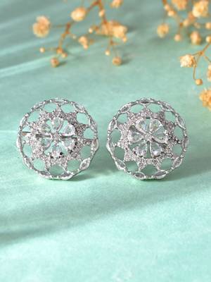 Silver-toned floral ad stud earrings 2
