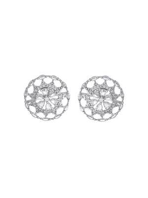 Silver-toned floral ad stud earrings 3