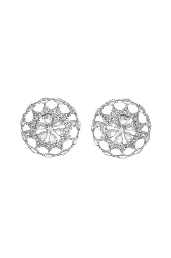 Silver-toned floral ad stud earrings