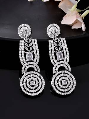 Silver-plated circular statement earrings with american diamonds 2
